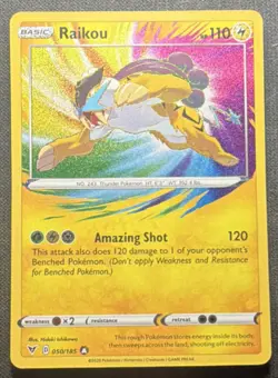 Pokemon Raikou 050/185 Amazing Rare Holo Swsh04 Vivid Voltage Pokemon Card - Image 1