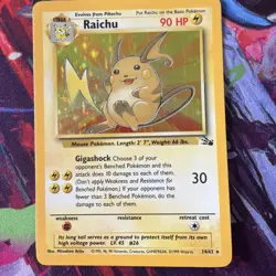 Pokemon Raichu Holo Rare Card 14/62 Fossil Unlimited MP Condition - Image 1