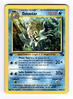 Pokemon Card - Fossil Set - Omastar 40/62 1st Edition LP/NM - Image 1