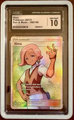 CGC 10 GEM Mint llima 146/149 Sun & Moon Ultra Rare Full Art Trainer Pokemon TCG - Image 1