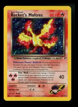PARTIAL HOLOBLEED Rocket's Moltres 12/132 Gym Heroes 2000 Holo Rare WOTC Pokemon - Image 1