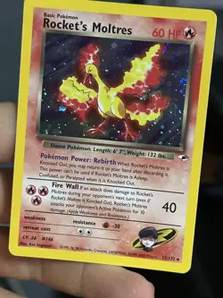 PARTIAL HOLOBLEED Rocket's Moltres 12/132 Gym Heroes 2000 Holo Rare WOTC Pokemon - Image 3