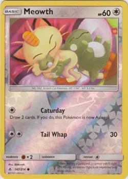 Meowth 147/214 Reverse Holo Unbroken Bonds Pokemon Card NM - Image 1