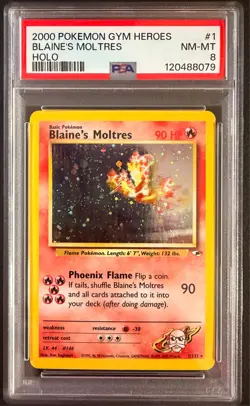 2000 POKEMON GYM HEROES HOLO #1 BLAINE'S MOLTRES PSA 8 - Image 1