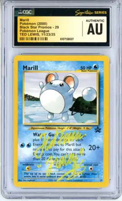 CGC Authentic Signed Ted Lewis Pokemon TCG Marill 29 Black Star Promo (2000) - Image 1