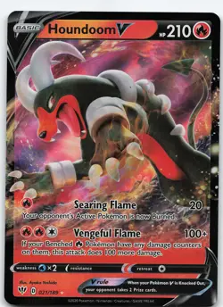 Houndoom V 021/189 Ultra Rare Holo SWSH03: Darkness Ablaze NM Pokemon - Image 1