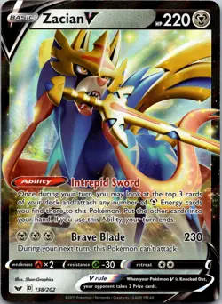 Zacian V 138/202 SWSH01: Sword & Shield Base Set NM Pokemon TCG - Image 1