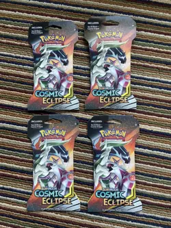 Pokemon Sun & Moon Cosmic Eclipse 4 Sleeved Booster Packs Dialga Palkia Arceus - Image 1