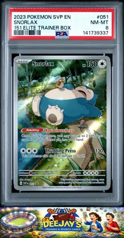 2023 Pokemon Svp En-Sv Black Star Promo #051 Snorlax 151 Elite Trainer Box PSA 8 - Image 1