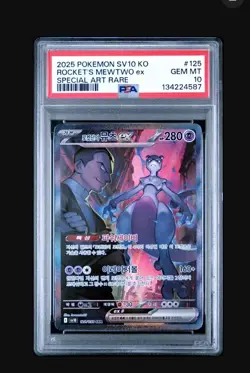 Pokemon TCG Rocket's Mewtwo ex 125/098 Special Art Holo PSA 10 KOR.World Pop 285 - Image 1