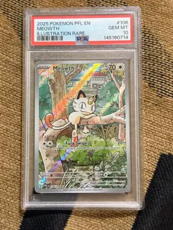 Meowth 106/094 Illustration Rare 2025 Pokemon Phantasmal Flames PSA 10 Gem Mint - Image 1