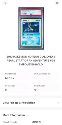 2010 Pokemon Start of an Adventure Empoleon PSA 9 Korean #24/60 - Image 3