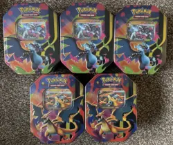 5 x Pokemon TCG Mega Charizard Ex Tins X + Y - Mega Evolution Brand New & Sealed - Image 1