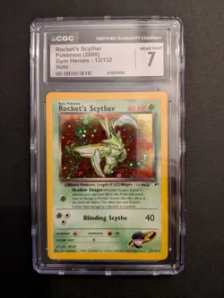 CGC 7 Rocket's Scyther Gym Heroes 13/132 Holo SWIRL Pokemon Card Near Mint - Image 1
