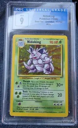 CGC 9 MINT Nidoking 1999 Base Set 11/102 Holo Pokemon Card - Image 1