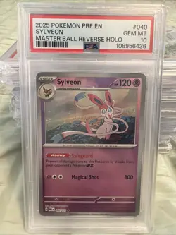 Sylveon Master Ball PSA 10 040 Reverse Holo Prismatic Evolutions Pokemon - Image 1