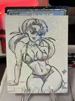 Anime Girl Island - Altered Art Hand Painted MTG Magic the Gathering - Image 1