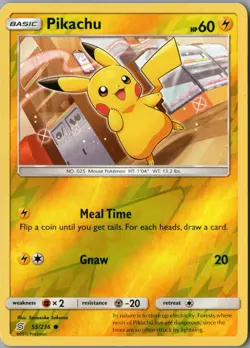 Pikachu Common SM - Unified Minds 55/236 NM Reverse Holofoil - Pokemon - Image 1