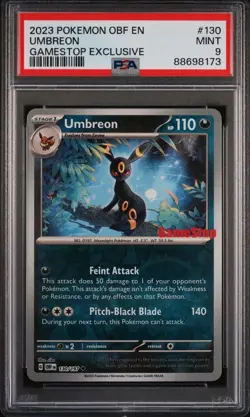 2023 Pokemon OBF EN Gamestop Exclusive #130 Umbreon PSA 9 MINT - Image 1