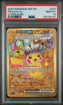 2024 POKEMON SSP EN-SURGING SPARKS HYPER RARE #247 PIKACHU EX PSA 10 - Image 1