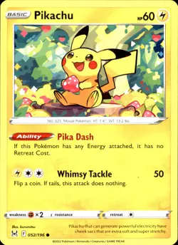 Pikachu 052/196 Common - Pokemon SWSH11: Lost Origin NM - Image 1