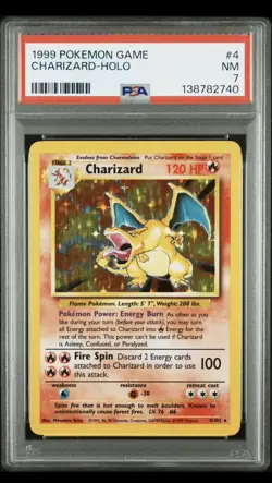 1999 Pokemon Base Set Unlimited #4 Charizard-Holo PSA 7 Certified - Image 1