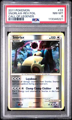 2011 POKEMON CALL OF LEGENDS SNORLAX #33 REVERSE FOIL PSA 8 NM #113346221 - Image 1