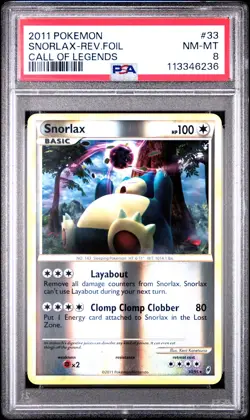 2011 POKEMON CALL OF LEGENDS SNORLAX #33 REVERSE FOIL PSA 8 NM #113346236 - Image 1