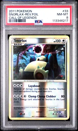 2011 POKEMON CALL OF LEGENDS SNORLAX #33 REVERSE FOIL PSA 8 NM #113346217 - Image 1