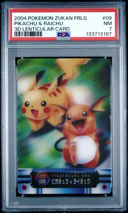 PSA 7 Pikachu & Raichu 3D Lenticular Japanese Carddass Zukan No 09 Pokemon - Image 1