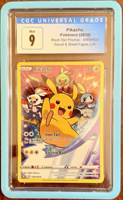 CGC 9 Mint 2020 POKEMON SWSH020 PROMO FIGURE Collection PIKACHU W/ Slab guard - Image 1