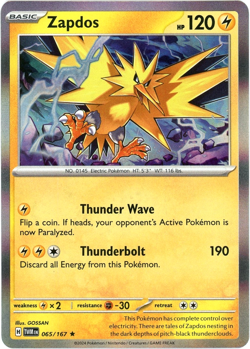 Zapdos Holo Rare - 065/167 - Twilight Masquerade - Pokemon NM English - Image 1
