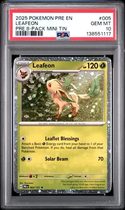 Pokemon Prismatic Evolutions Leafeon 005/131 8-Pack Mini Tin Promo Cosmo PSA 10 - Image 1