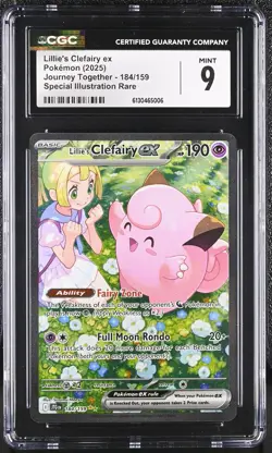 2025 Pokemon Journey Together Lillie's Clefairy ex Full Art SIR #184/159 CGC 9 - Image 1