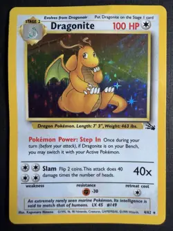 Pokemon TCG Dragonite Fossil 4/62 Holo Rare 100 HP Unlimited 1999 Wizards - Image 1
