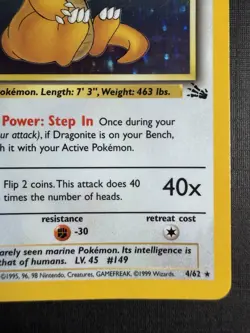 Pokemon TCG Dragonite Fossil 4/62 Holo Rare 100 HP Unlimited 1999 Wizards - Image 5