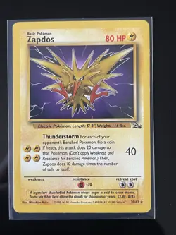 Pokemon Zapdos Fossil 30/62 Rare Basic Unlimited 80 HP Regular English - Image 1