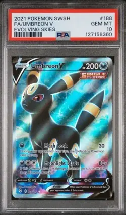 2021 POKEMON SWORD & SHIELD EVOLVING SKIES #188 FULL ART/UMBREON V PSA 10 - Image 1