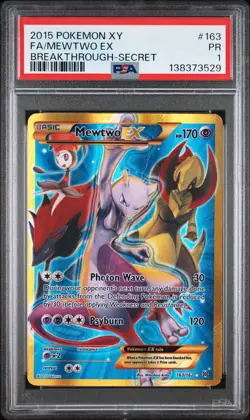 PSA 1 2015 Pokemon XY Breakthrough Full Art Mewtwo EX 163/162 Holo Secret Rare - Image 1