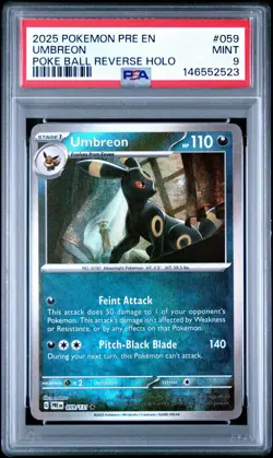 UMBREON POKE BALL REVERSE HOLO #059 2025 POKEMON PRE PRISMATIC EVOLUTIONS PSA 9 - Image 1