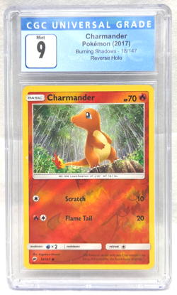 Pokemon Charmander 18/147 Burning Shadows 2017 Reverse Holo Foil CGC 9 Graded - Image 1