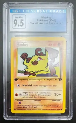 MANKEY #61 CGC 9.5 • 2000 Gem Mint 1st Edition Team Rocket Pokemon - Image 1