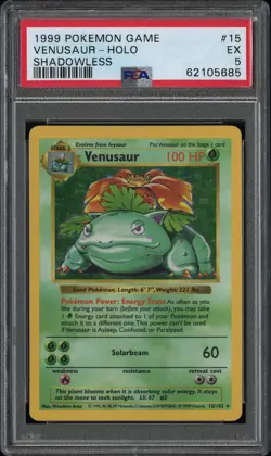 PSA 5 Venusaur 015/102 Pokemon Base Set (Shadowless) Holofoil - Image 2