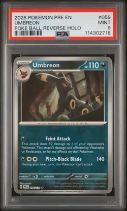 2025 POKEMON PRE EN-PRISMATIC EVOLUTIONS POKE BALL REVERSE HOLO UMBREON PSA 9 - Image 1