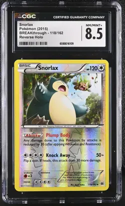 CGC 8.5 Snorlax 2015 BREAKthrough 118/162 Reverse Holo Pokemon Card - Image 1