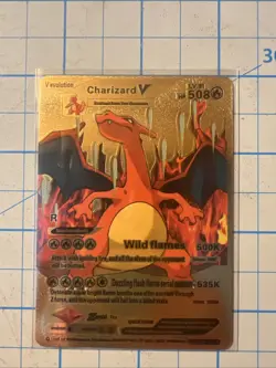 Pokemon TCG Gold Foil Charizard v Fan Art Card LV. 91 HP508 - Image 1
