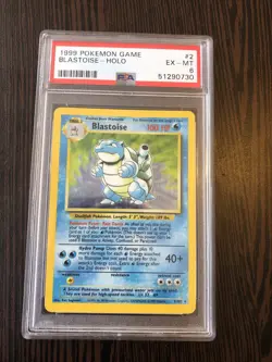 PSA 6 Blastoise #2/102 Base Set Holo Rare 1999 Pokemon Card Game Vintage - Image 1