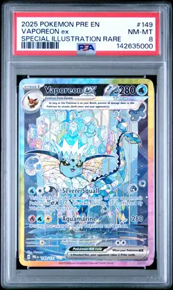 2025 POKEMON PRE EN-PRISMATIC EVOLUTIONS #149 VAPOREON EX PSA 8 - Image 1