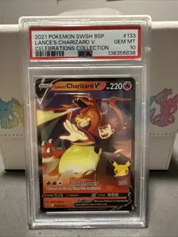 LANCE'S CHARIZARD V PSA 10 2021 POKEMON SWSH BSP #SWSH133 CELEBRATIONS COLL 701 - Image 1