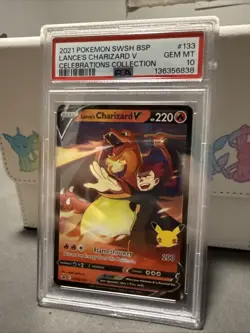 LANCE'S CHARIZARD V PSA 10 2021 POKEMON SWSH BSP #SWSH133 CELEBRATIONS COLL 701 - Image 3
